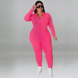 Plus Size Hood Long Sleeve Pants Fashion Casual Set