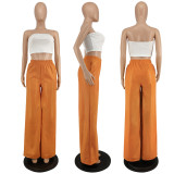 Fashion Solid Faux Leather Wide Leg Pants