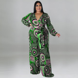 Printed Multicolor Long Sleeve Long Jumpsuit