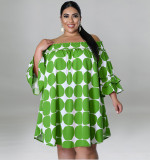 Plus Size Slip Neck Pull Elastic Print Polka Dot Dress
