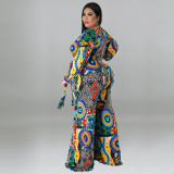 Printed Multicolor Long Sleeve Long Jumpsuit