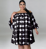 Plus Size Slip Neck Pull Elastic Print Polka Dot Dress