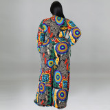 Printed Multicolor Long Sleeve Long Jumpsuit