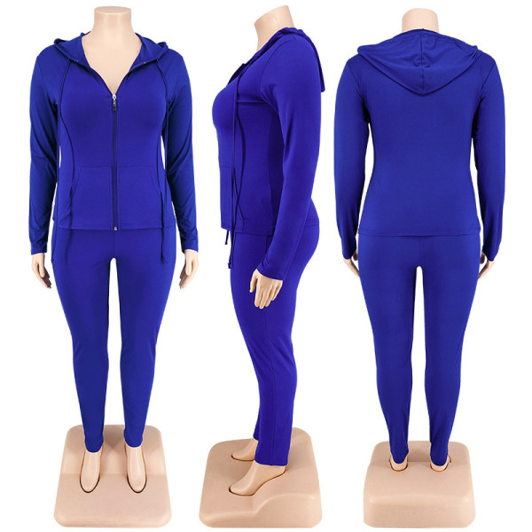 Plus Size Hood Long Sleeve Pants Fashion Casual Set