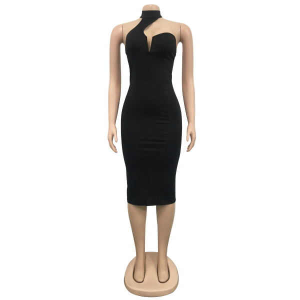Fashion Women's Solid Color Halter Wrap Chest Sleeveless Off Shoulder Dress