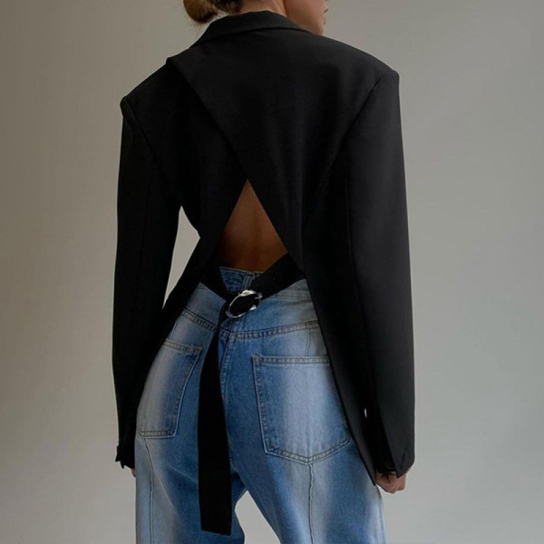 Fashionable personality cardigan backless long-sleeved casual small suit