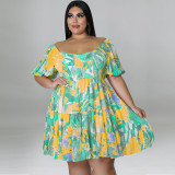 Plus Size Sexy One-Line Neck Fashion Two-Piece Swing Skirt