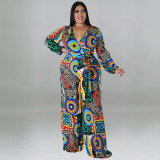 Printed Multicolor Long Sleeve Long Jumpsuit