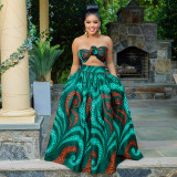 Plus Size Ethnic Print Swing Skirt Two Piece Set