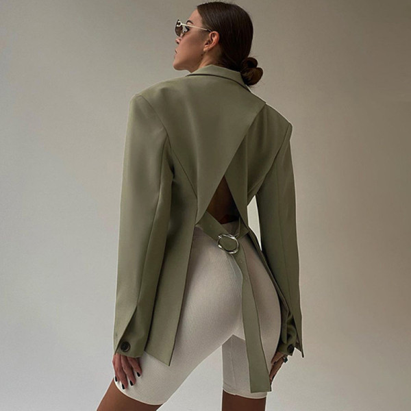 Fashionable personality cardigan backless long-sleeved casual small suit