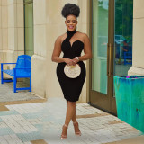 Fashion Women's Solid Color Halter Wrap Chest Sleeveless Off Shoulder Dress