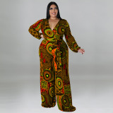 Printed Multicolor Long Sleeve Long Jumpsuit