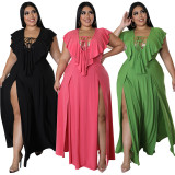 Plus Size Sexy Strapless Backless Solid Color Dress
