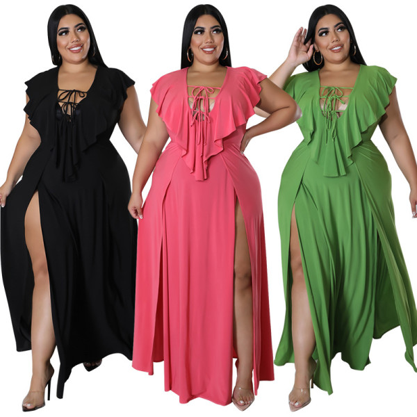 Plus Size Sexy Strapless Backless Solid Color Dress