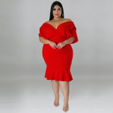 Personalized V-neck Solid Color Hip Pack Dress Dress