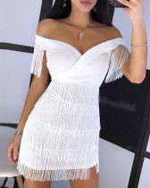 One-shoulder fringed fashion bodysuit