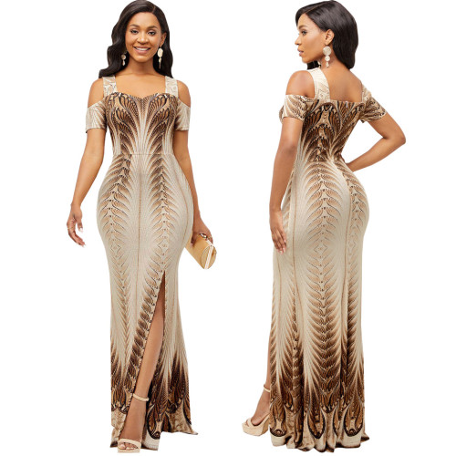 Sexy Fashion Digital Printed Linen Neck Tube Top Dress