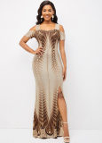 Sexy Fashion Digital Printed Linen Neck Tube Top Dress