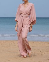 V-Neck Balloon Sleeve Long Sleeve Lace Up High Waist Dress Maxi Dress V-Neck Balloon Sleeve Long Sleeve Lace Up High Waist Dress Maxi Dress