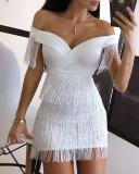 One-shoulder fringed fashion bodysuit