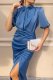 Half Turtleneck Puff Sleeve Short Sleeve High Waist Pleated Slit Dress