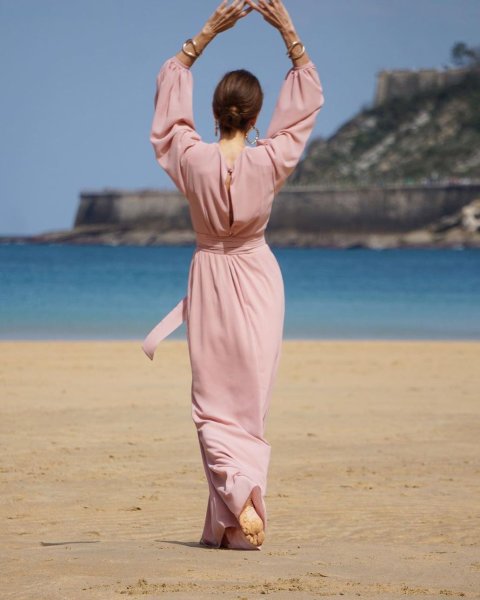V-Neck Balloon Sleeve Long Sleeve Lace Up High Waist Dress Maxi Dress