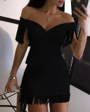 One-shoulder fringed fashion bodysuit