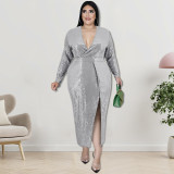 Plus Size Velvet Bottom Sequin Dress