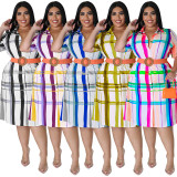 Plus Size Women's Checkered Short Sleeve Shirt Dress