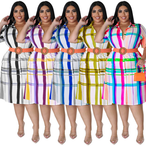 Plus Size Women's Checkered Short Sleeve Shirt Dress