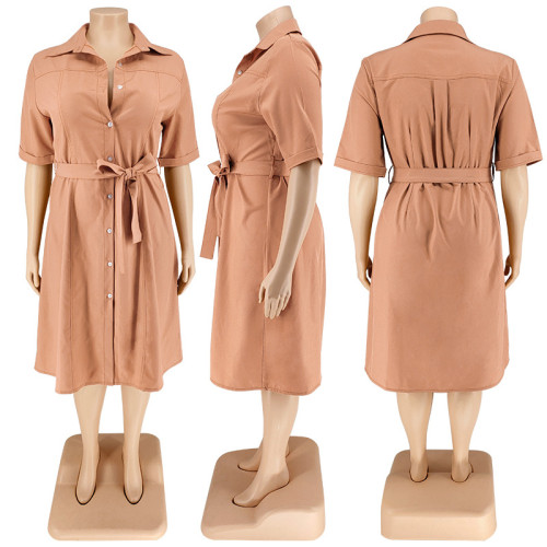 Plus Size Women's Solid Color Short Sleeve Shirt Dress