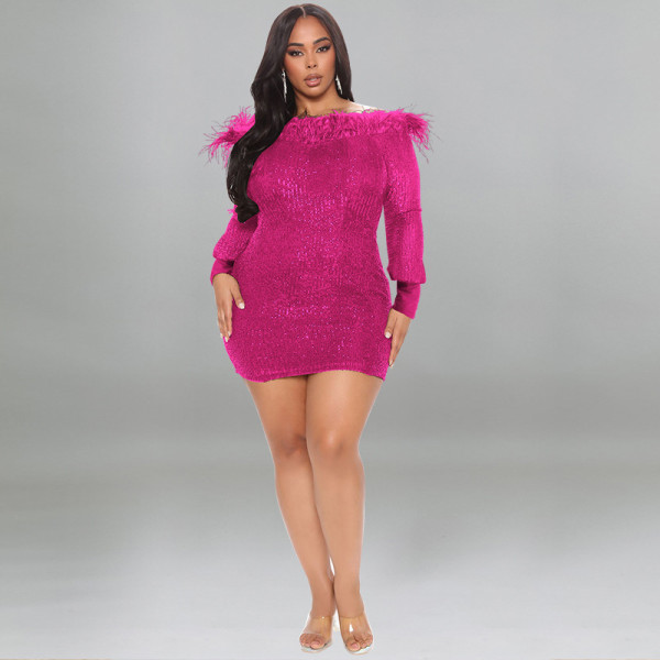 plus size long sleeve special piece dress