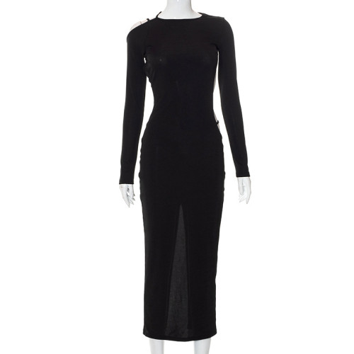 Long Sleeves Open Back Tie Long Sexy Dress