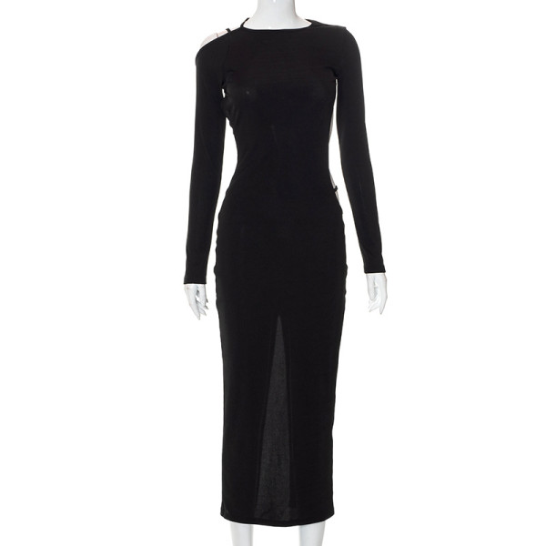 Long Sleeves Open Back Tie Long Sexy Dress