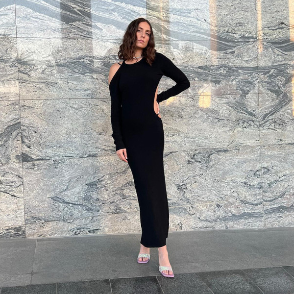 Long Sleeves Open Back Tie Long Sexy Dress