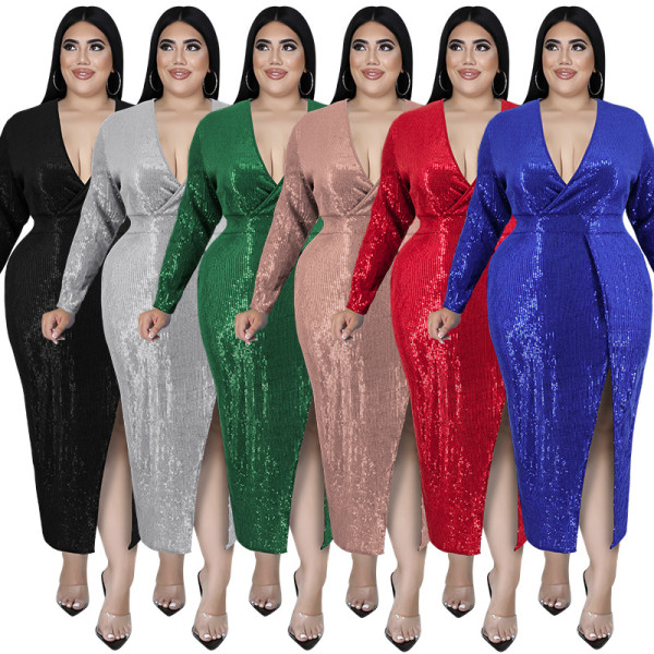 Plus Size Velvet Bottom Sequin Dress