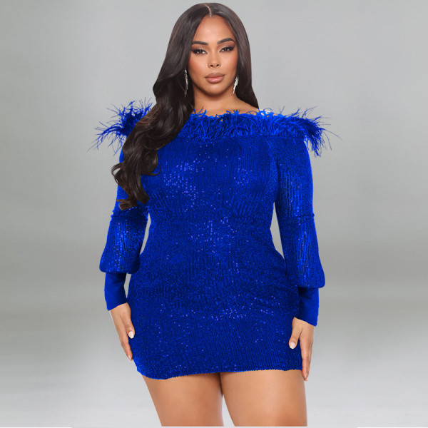 plus size long sleeve special piece dress