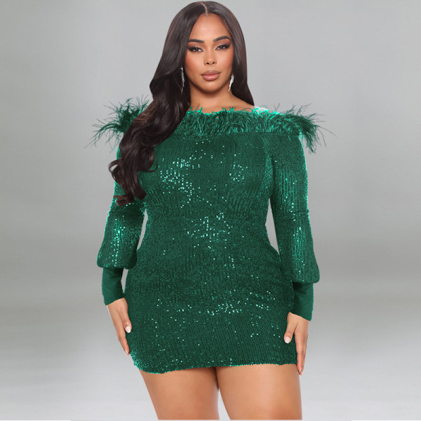plus size long sleeve special piece dress