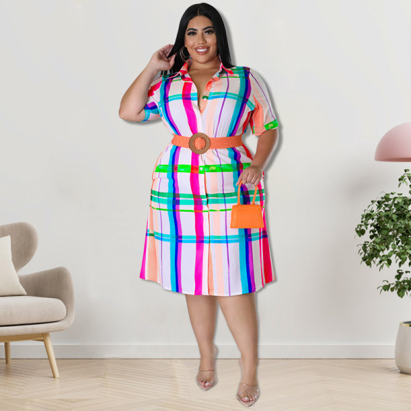 Plus Size Women's Checkered Short Sleeve Shirt Dress