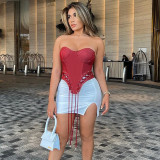 One-shoulder sleeveless wrap chest wink strap zip irregular top