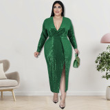 Plus Size Velvet Bottom Sequin Dress