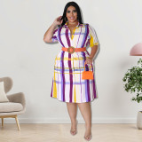 Plus Size Women's Checkered Short Sleeve Shirt Dress