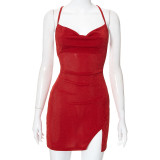 Halter neck swing collar sleeveless big open back strap sexy hip dress