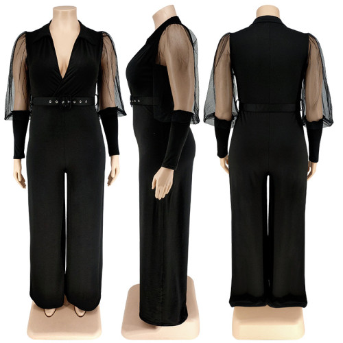 Plus Size Women's Contrast Collar Jumpsuit