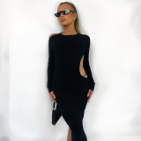 Long Sleeves Open Back Tie Long Sexy Dress