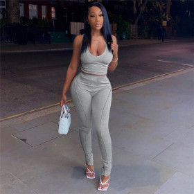 Sexy Low Cut Camisole High Waist Skinny Pants Casual Suit