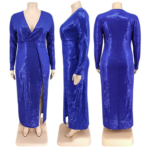 Plus Size Velvet Bottom Sequin Dress