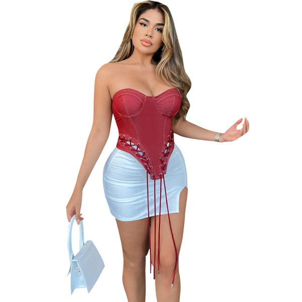One-shoulder sleeveless wrap chest wink strap zip irregular top