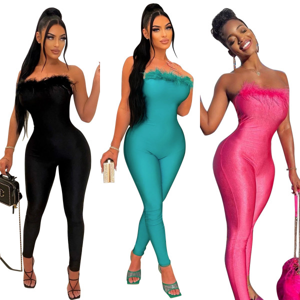 Fashion sexy tight wrap chest jumpsuit trousers