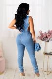 Fashion Denim Women's Fitted Jumpsuit
